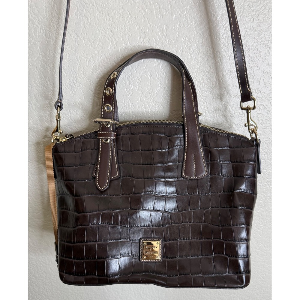 Dooney & Bourke Trina Expresso Medium Satchel Croc Embossed Leather Crossbody‎